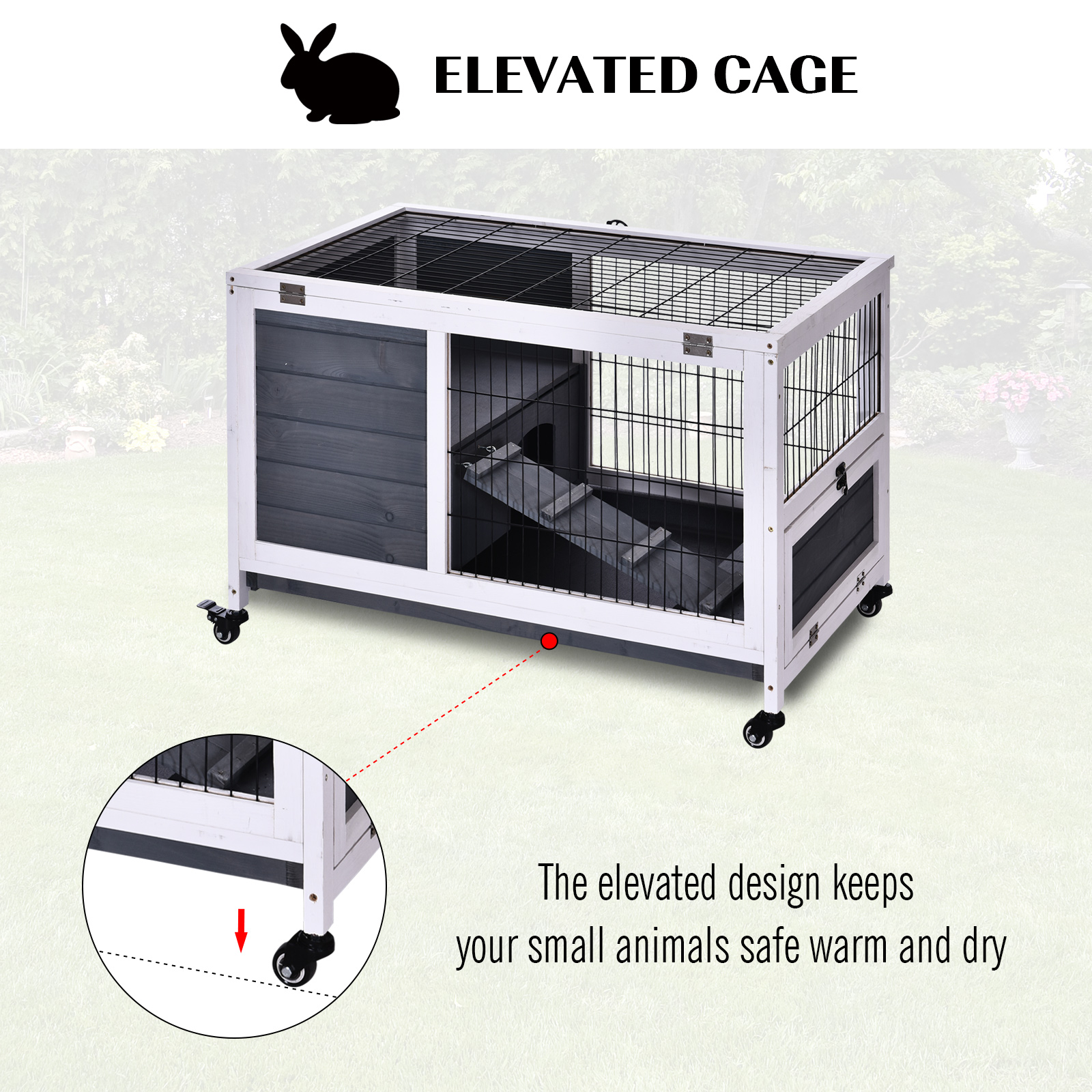 PawHut Portable Wooden Indoor Rabbit Hutch Elevated Bunny Small Animal